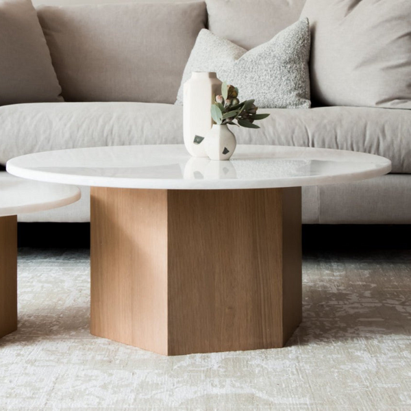 Castello Hexagon Wood and Marble Nesting Coffee Table