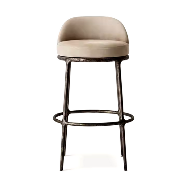 Milano Bar Stool with Golden Forged Iron Frame and Upholstered Seat