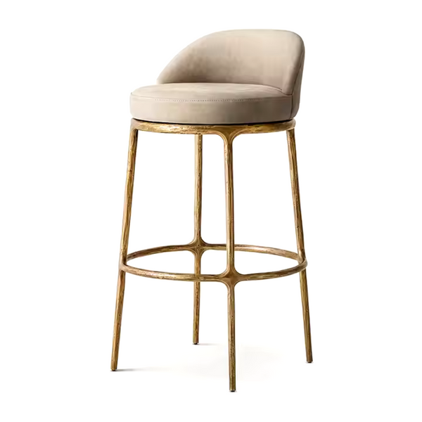 Milano Bar Stool with Golden Forged Iron Frame and Upholstered Seat