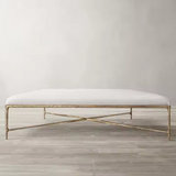 Milano Golden Forged Iron Frame Beige Fabric Ottoman