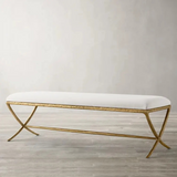 Milano Golden Forged Iron Frame Beige Fabric Bench and Ottoman