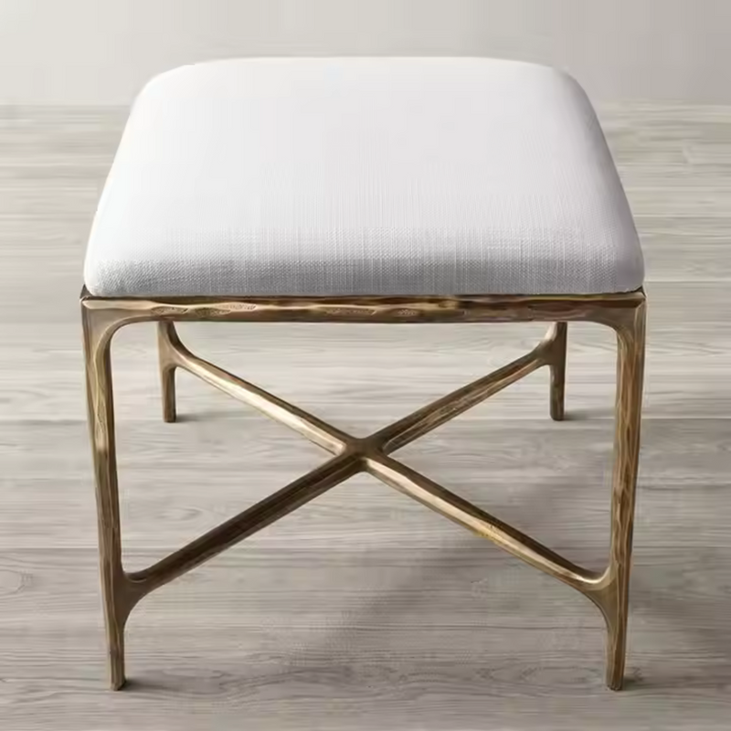 Milano Golden Forged Iron Frame Upholstered Footstool and Small Stool