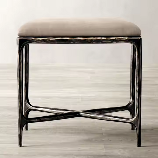 Milano Golden Forged Iron Frame Upholstered Footstool and Small Stool