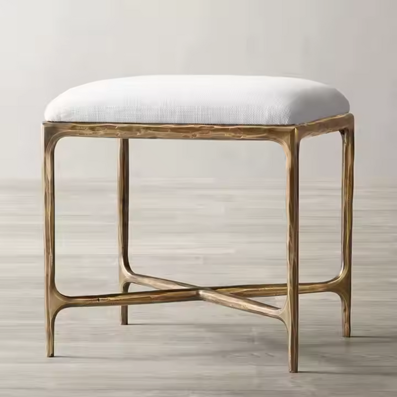 Milano Golden Forged Iron Frame Upholstered Footstool and Small Stool